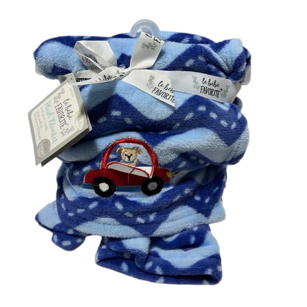 Le Bebe Favorite Plush Red Slug Bug Car Puppy Dog Baby Blanket Blue Road NWT